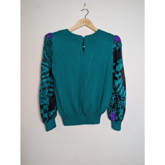 Vintage 80's Geometric Puff Sleeve Shoulder Padded Sweater - Picture 9 of 10